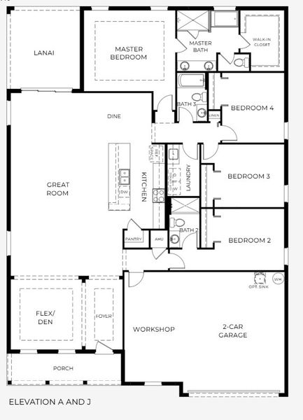 2D floor plan layout for the Harmony by Maronda Homes in Golden Gate, Naples, FL (Image 3).