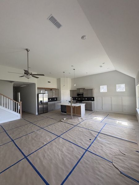 Open Floor Plan. Great Room, Dining Room, and Kitchen with 12 ft Ceilings Open Floor Plan. Great Room, Dining Room, and Kitchen with 12 ft Ceilings