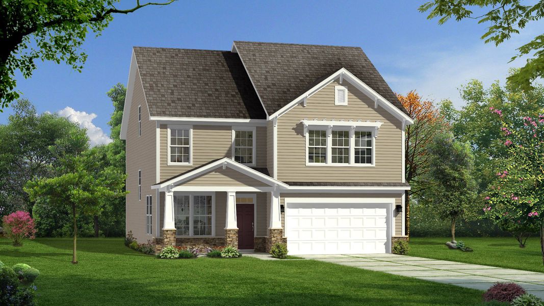 Representative exterior photo of a completed home built from the Devon by DRB Homes in Michaux Gardens, Belmont, NC (Image 5).