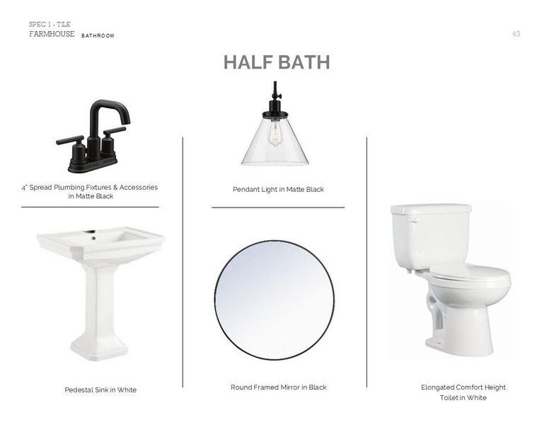 Farmhouse Look Palette 6: Half Bath Selection Sheet (*Artist rendering used for illustration purposes only.)