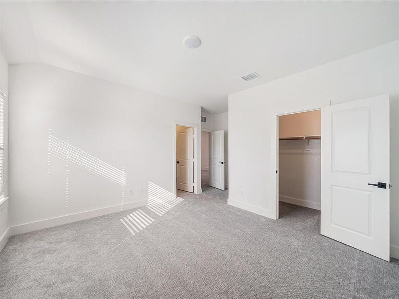Unfurnished bedroom featuring a spacious closet and carpet flooring