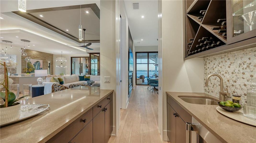 Wine bar with sink and fridge