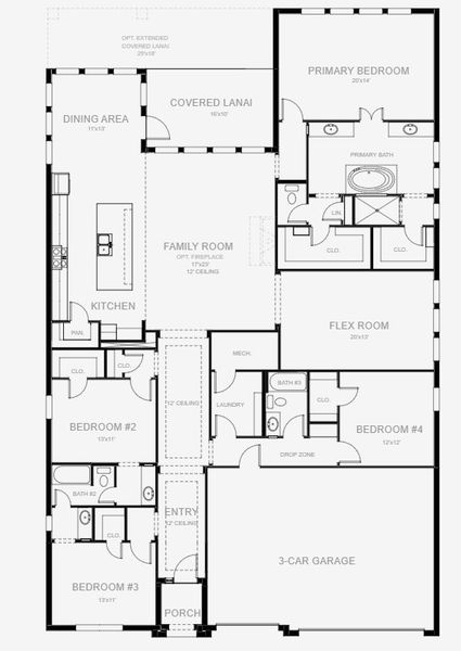 2D floor plan layout for the 2929F by Perry Homes in Glynlea Country Club 60', Port St. Lucie, FL (Image 3).