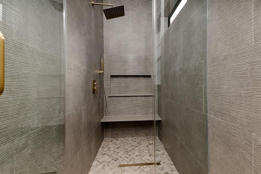 Luxurious walk in, tiled shower