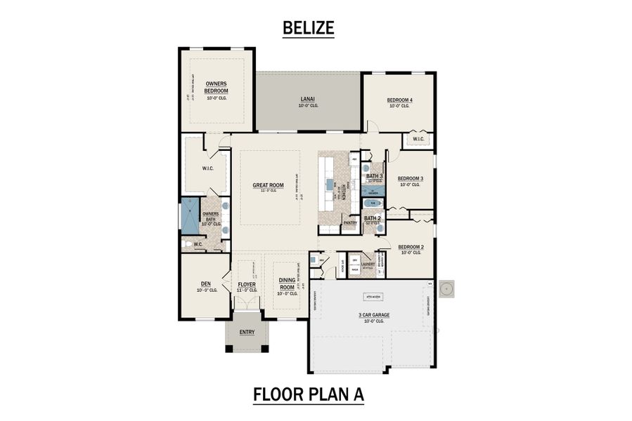 2D floor plan layout for the Belize by Medallion Home in Watercolor Place, Bradenton, FL (Image 2).