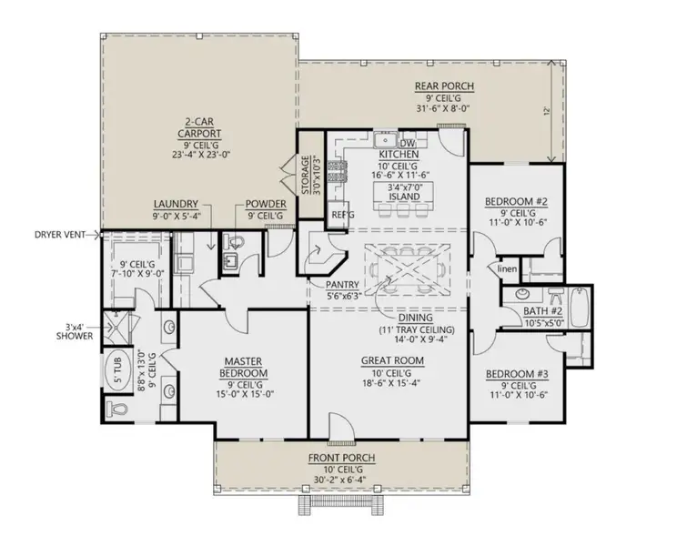 2D floor plan layout for the Magnolia by Zeal Home Builders in Monarch Manor, Poolville, TX (Image 3). 2D floor plan layout for the Magnolia by Zeal Home Builders in Monarch Manor, Poolville, TX (Image 3).