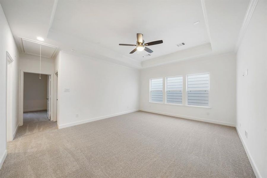 A fantastic space, this game room can serve as an informal media room or a home gym, or both. It has built-in shelves for extra storage and carpet floors, all part of our standard features. (Sample photos of a completed Lisbon floor plan. The image may feature alternative selections and/or upgrades.)