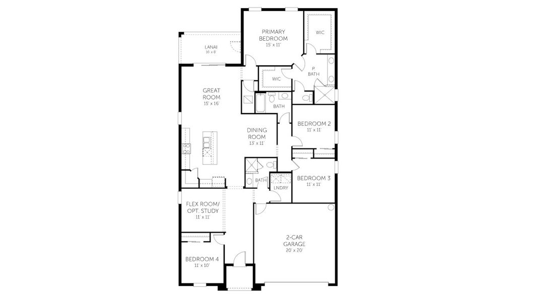 2D floor plan layout for the Ravenna - Single Family Homes by Dream Finders Homes in Tuscan Hills, Dade City, FL (Image 3). 2D floor plan layout for the Ravenna - Single Family Homes by Dream Finders Homes in Tuscan Hills, Dade City, FL (Image 3).