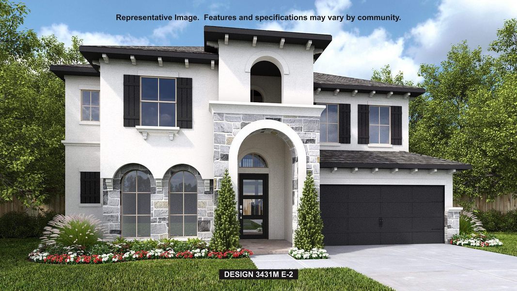 Front exterior of a new home in Sienna 55' - Valencia, Missouri City, TX, highlighting curb appeal (Image 1).