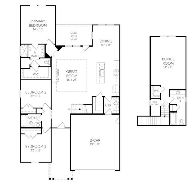 2D floor plan layout for the Camden w/ Bonus - Single Family Homes by Dream Finders Homes in The Pier South, Seneca, SC (Image 3). 2D floor plan layout for the Camden w/ Bonus - Single Family Homes by Dream Finders Homes in The Pier South, Seneca, SC (Image 3).
