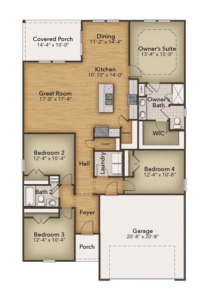 2D floor plan layout for the The Redbud by Chesapeake Homes in The Willows, Loris, SC (Image 4).