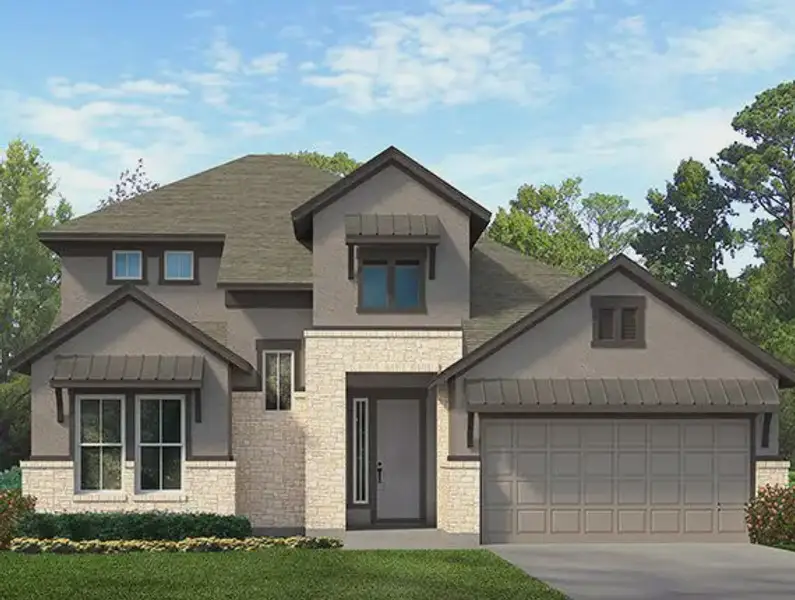 Representative exterior photo of a completed home built from the Gianna by Chesmar Homes in Artavia, Conroe, TX (Image 4). Representative exterior photo of a completed home built from the Gianna by Chesmar Homes in Artavia, Conroe, TX (Image 4).
