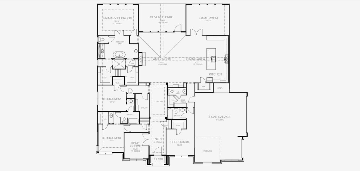 2D floor plan layout for the 3317A by Perry Homes in Johnson Ranch Half Acre, Bulverde, TX (Image 3).