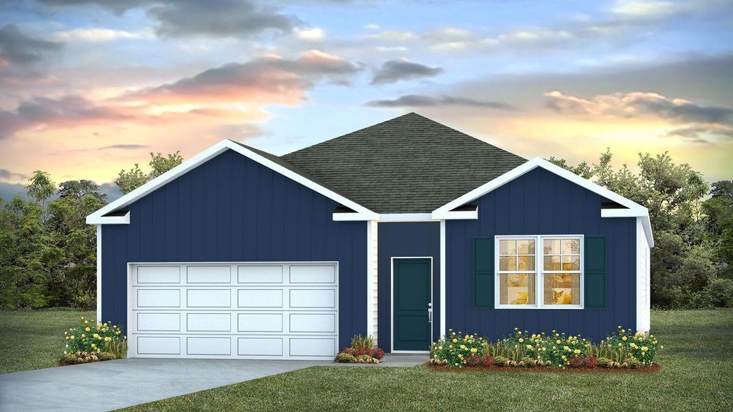 Front exterior of a new home in Hunter's Branch, Hopkins, SC, highlighting curb appeal (Image 1). Front exterior of a new home in Hunter's Branch, Hopkins, SC, highlighting curb appeal (Image 1).