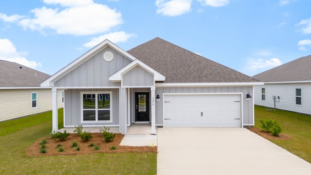 Representative exterior photo of a completed home built from the The Rhett by D.R. Horton in Hodges Bayou Plantation, Panama City, FL (Image 1).