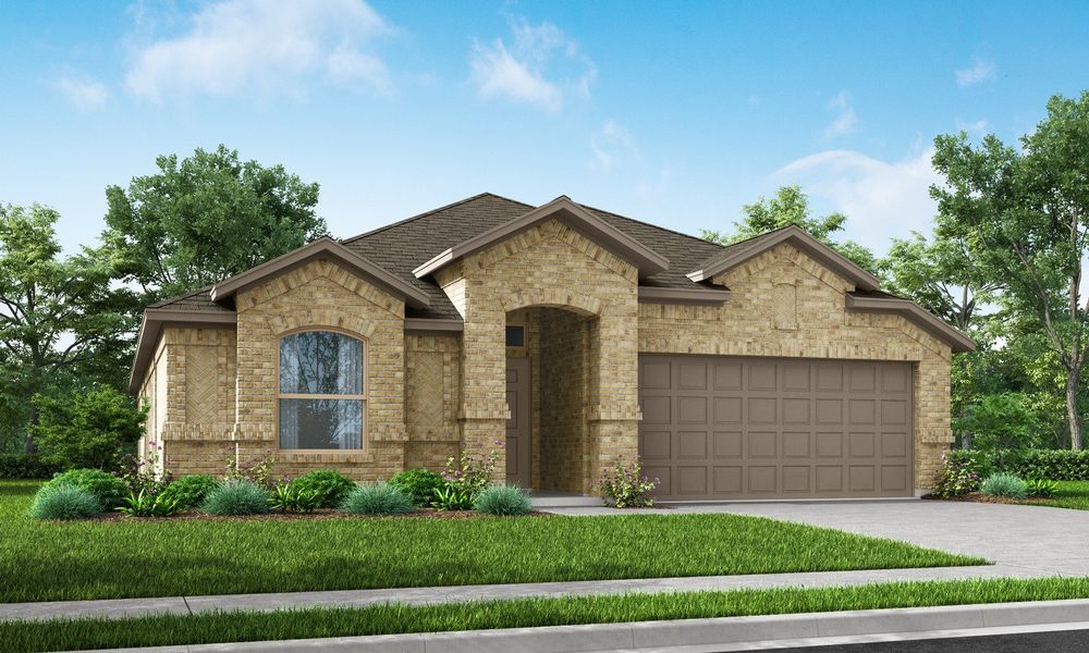 Representative exterior photo of a completed home built from the Austin by Impression Homes in De Berry Reserve, Royse City, TX (Image 9). Representative exterior photo of a completed home built from the Austin by Impression Homes in De Berry Reserve, Royse City, TX (Image 9).