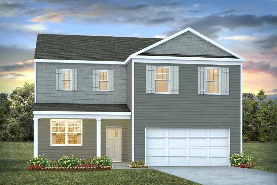 Front exterior of a new home in Lakeview at Kitfield, Moncks Corner, SC, highlighting curb appeal (Image 1).