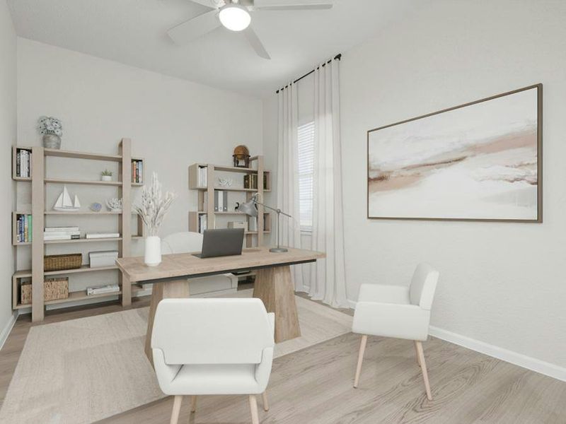 A den provides desirable flex-use space.