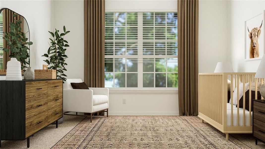 Sitting room with carpet floors and a wealth of natural light