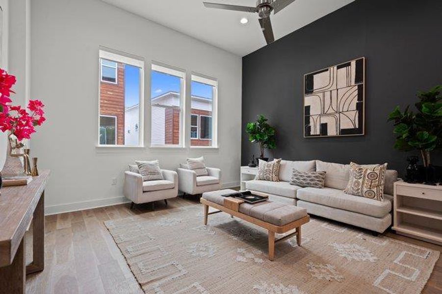 Furnished interior view inside a new home in Bluebonnet Lofts, Austin (Image 32). Furnished interior view inside a new home in Bluebonnet Lofts, Austin (Image 32).