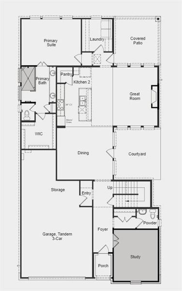 Structural options include: extended owner's suite, walk in shower at owner's bath, study in lieu of flex, gas drop for future outdoor grill, and double French doors at study.