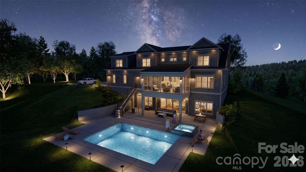 Architectural Rendering Porch Addition Twilight