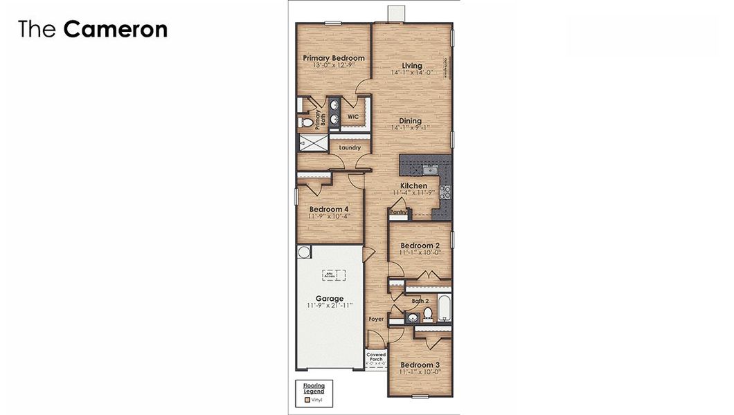 2D floor plan layout for the Cameron by D.R. Horton in Lockwood Landing, Supply, NC (Image 3).