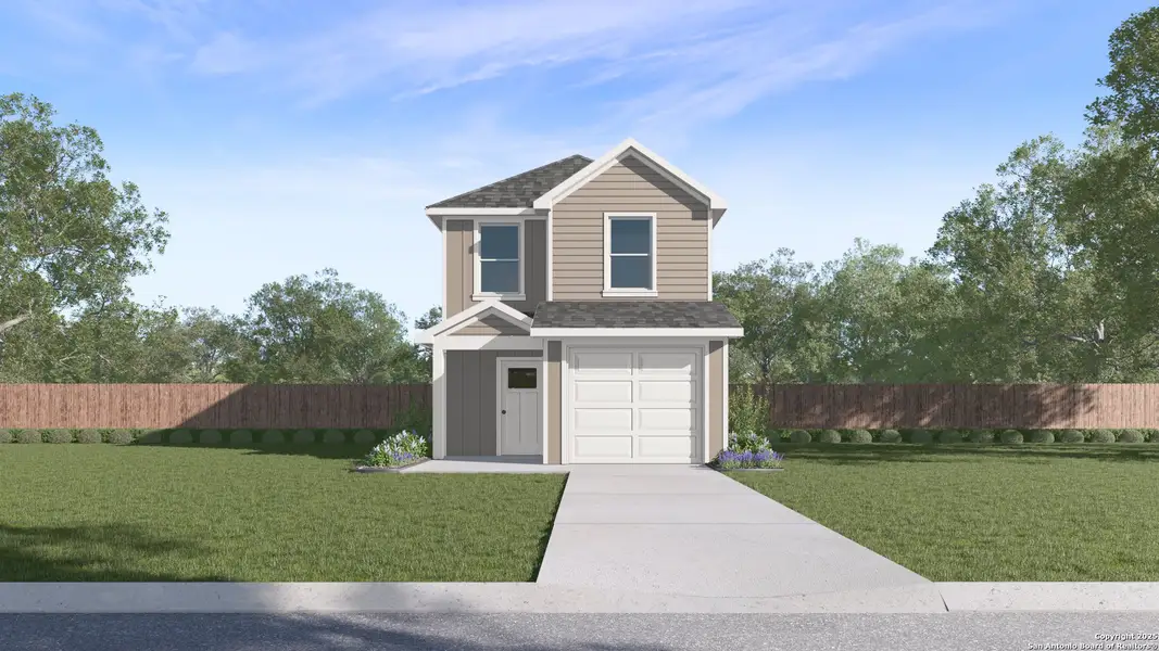 Front exterior of a new home in Blue Ridge Ranch, San Antonio, TX, highlighting curb appeal (Image 2).