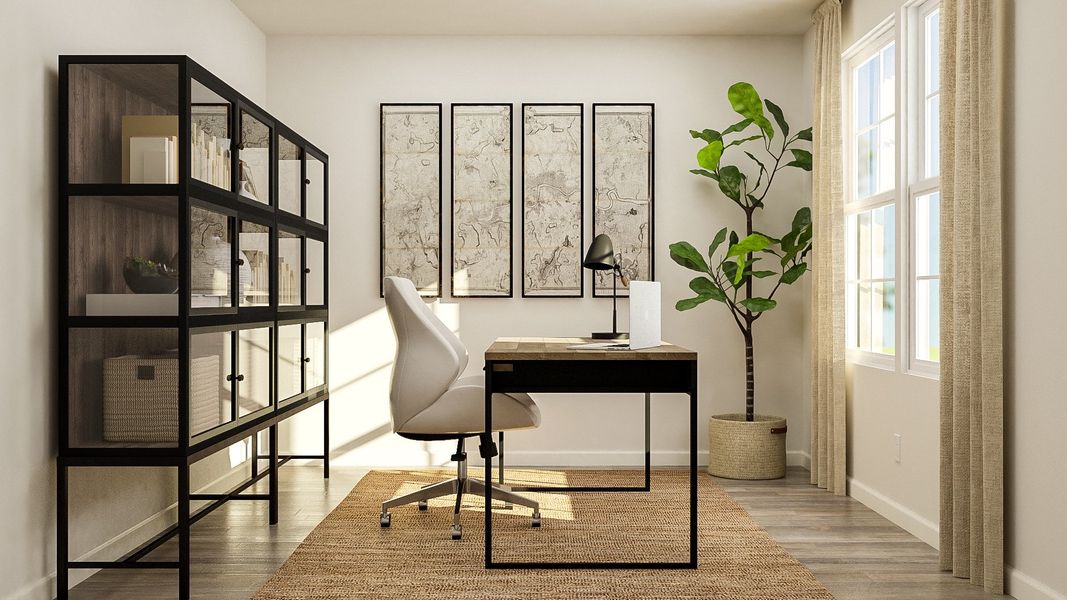 A room with a table and chairs.