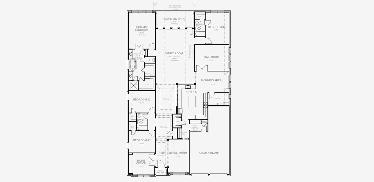 2D floor plan layout for the 3257W by Perry Homes in Mantua, Van Alstyne, TX (Image 3).