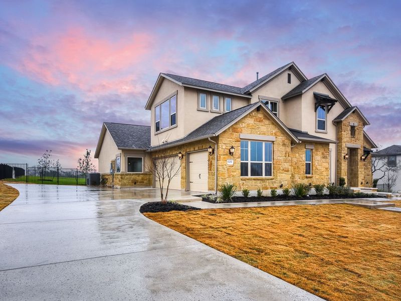 Representative exterior photo of a completed home built from the Madera II by Giddens Homes in Scofield Farms Estates, Georgetown, TX (Image 46).