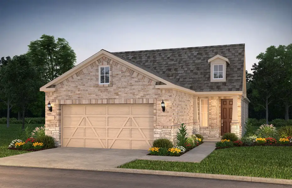 Front exterior of a new home in Del Webb at Trinity Falls, McKinney, TX, highlighting curb appeal (Image 1). Front exterior of a new home in Del Webb at Trinity Falls, McKinney, TX, highlighting curb appeal (Image 1).