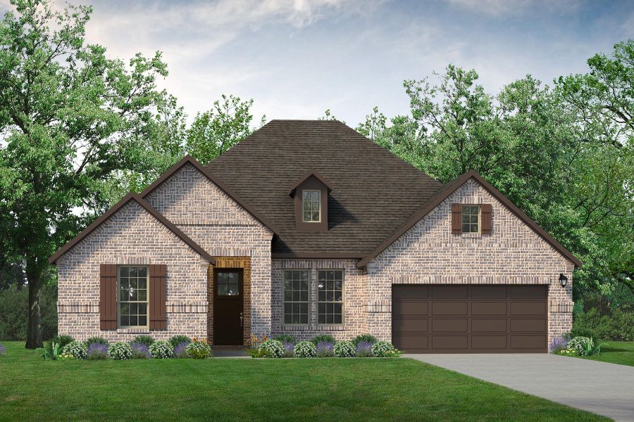 Representative exterior photo of a completed home built from the Dawson by UnionMain Homes in Myrtle Creek, Waxahachie, TX (Image 2). Representative exterior photo of a completed home built from the Dawson by UnionMain Homes in Myrtle Creek, Waxahachie, TX (Image 2).