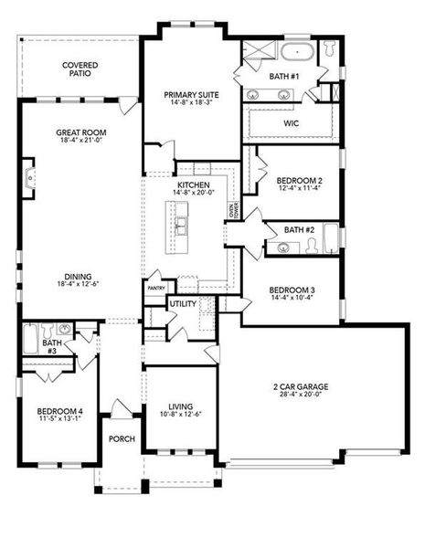 2D floor plan layout of this home in Bluffs at Northpointe, Fort Worth, TX (Image 4).