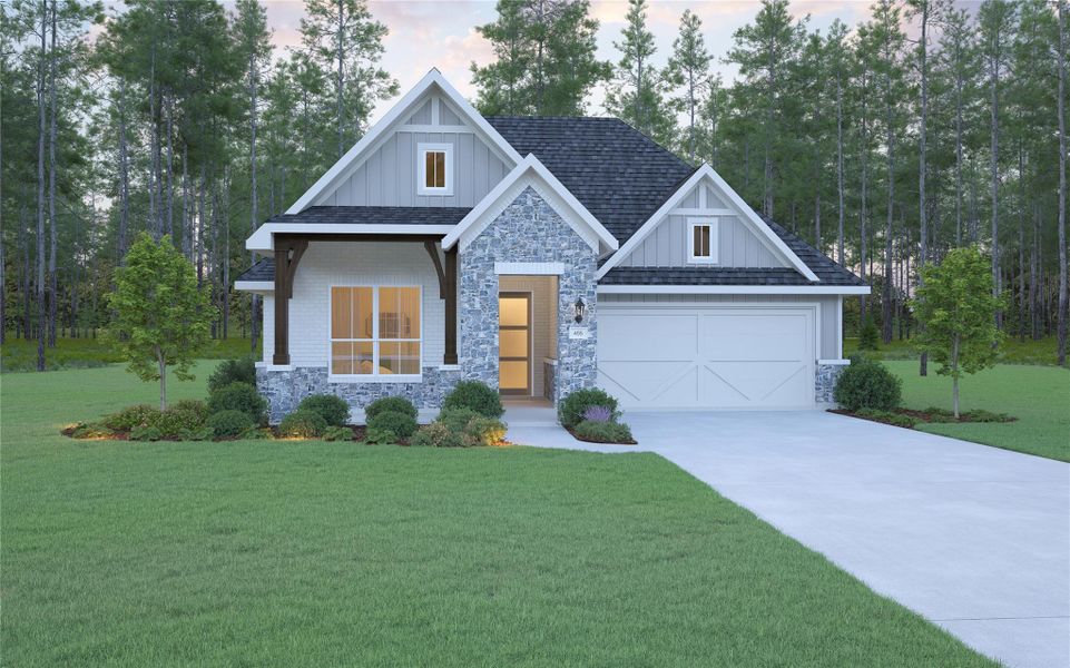 Front exterior of a new home in , Stagecoach, TX, highlighting curb appeal (Image 1). Front exterior of a new home in , Stagecoach, TX, highlighting curb appeal (Image 1).