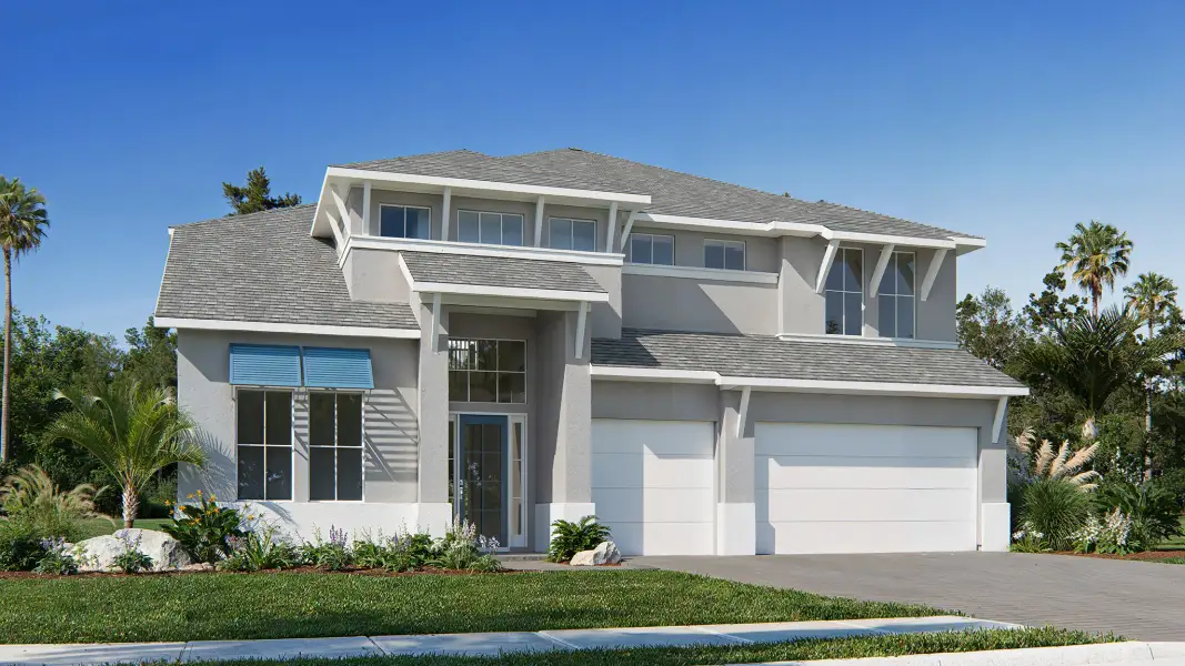 Front exterior of a new home in Star Farms at Lakewood Ranch, Bradenton, FL, highlighting curb appeal (Image 1). Front exterior of a new home in Star Farms at Lakewood Ranch, Bradenton, FL, highlighting curb appeal (Image 1).