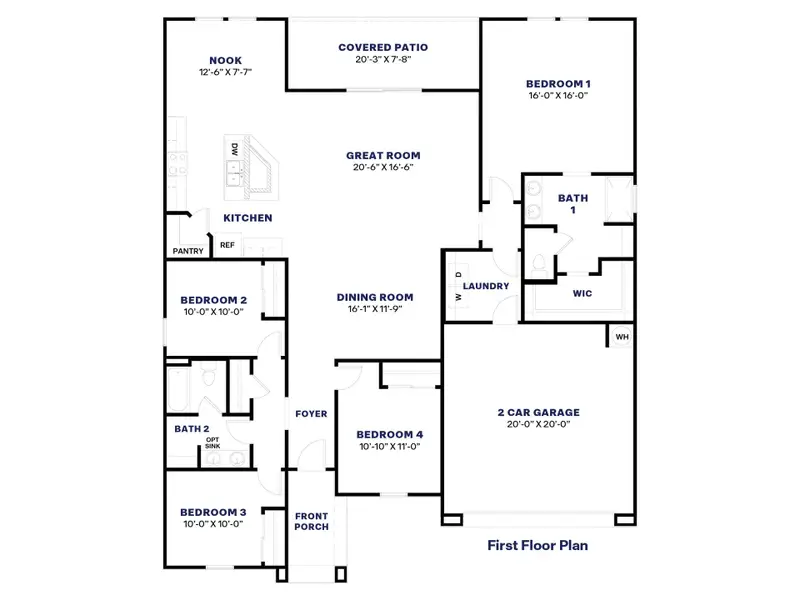 2D floor plan layout for the Frisco by D.R. Horton in Carlton Commons, Casa Grande, AZ (Image 3).