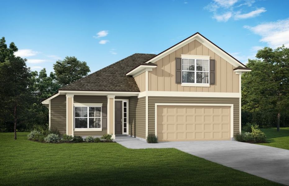 Representative exterior photo of a completed home built from the Hillcrest Bonus by SEDA New Homes in Weston Woods, Jacksonville, FL (Image 2).