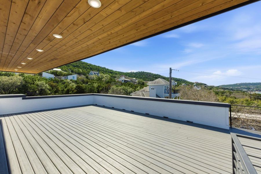 Deck featuring a mountain view