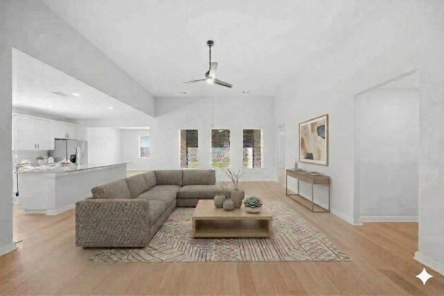 Large and open living room (virtually staged)