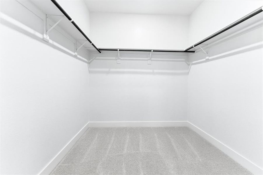 Walk in closet with light colored carpet