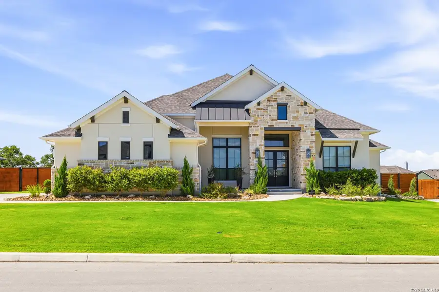 Front exterior of a new home in Megan's Landing, Castroville, TX, highlighting curb appeal (Image 1). Front exterior of a new home in Megan's Landing, Castroville, TX, highlighting curb appeal (Image 1).
