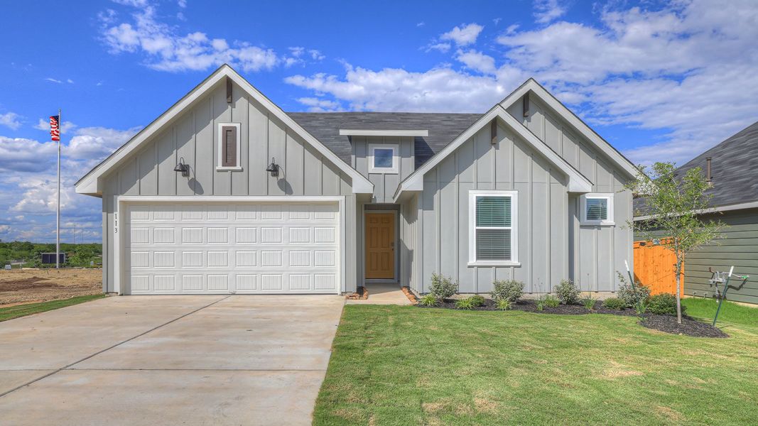 Representative exterior photo of a completed home built from the The Bellvue by D.R. Horton in Trace, San Marcos, TX (Image 1). Representative exterior photo of a completed home built from the The Bellvue by D.R. Horton in Trace, San Marcos, TX (Image 1).