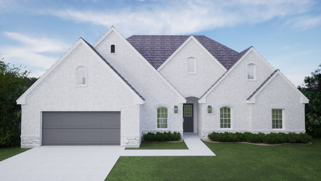 Representative exterior photo of a completed home built from the The Sage by Kenmark Homes in Coyote Crossing, Godley, TX (Image 1). Representative exterior photo of a completed home built from the The Sage by Kenmark Homes in Coyote Crossing, Godley, TX (Image 1).