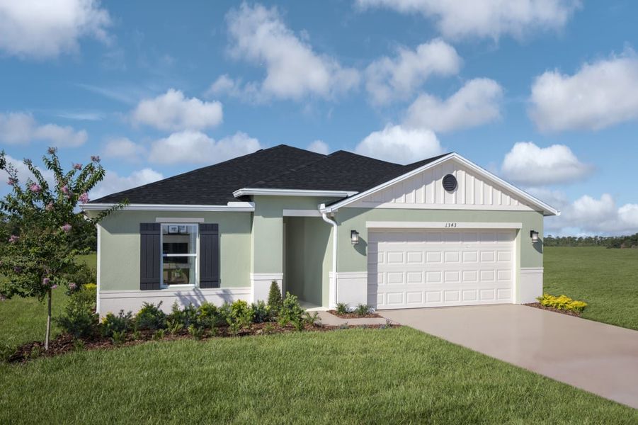 Representative exterior photo of a completed home built from the 1707 Modeled by KB Home in Canoe Creek Reserve III, St. Cloud, FL (Image 23). Representative exterior photo of a completed home built from the 1707 Modeled by KB Home in Canoe Creek Reserve III, St. Cloud, FL (Image 23).