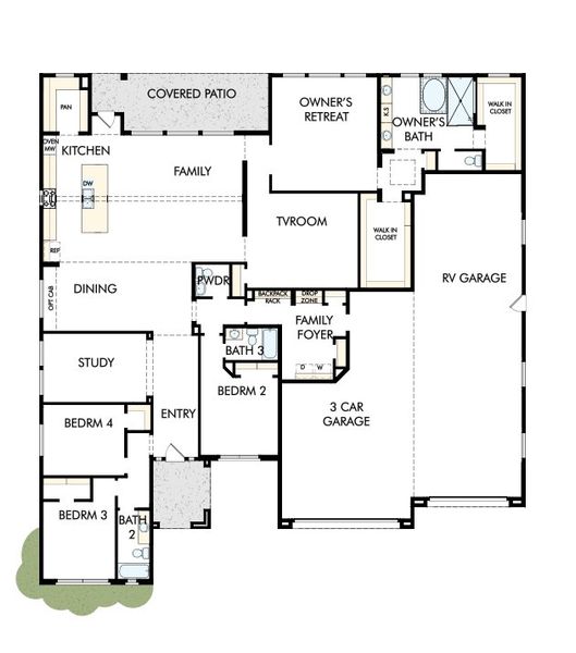 2D floor plan layout for the The Dorada by David Weekley Homes in Suelo at Legado West, Queen Creek, AZ (Image 3). 2D floor plan layout for the The Dorada by David Weekley Homes in Suelo at Legado West, Queen Creek, AZ (Image 3).
