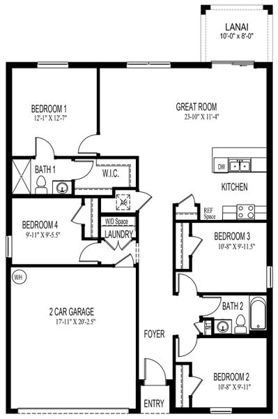 2D floor plan layout of this home in Cape Coral Well & Septic, Cape Coral, FL (Image 2).