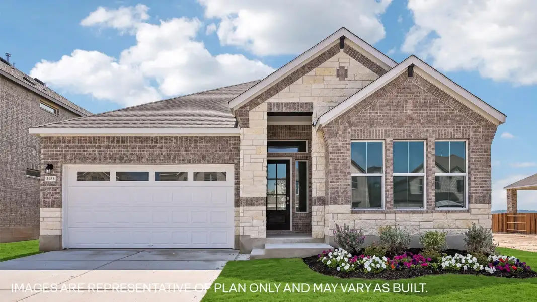 Front exterior of a new home in The Enclave at Bar W Ranch, Leander, TX, highlighting curb appeal (Image 1). Front exterior of a new home in The Enclave at Bar W Ranch, Leander, TX, highlighting curb appeal (Image 1).