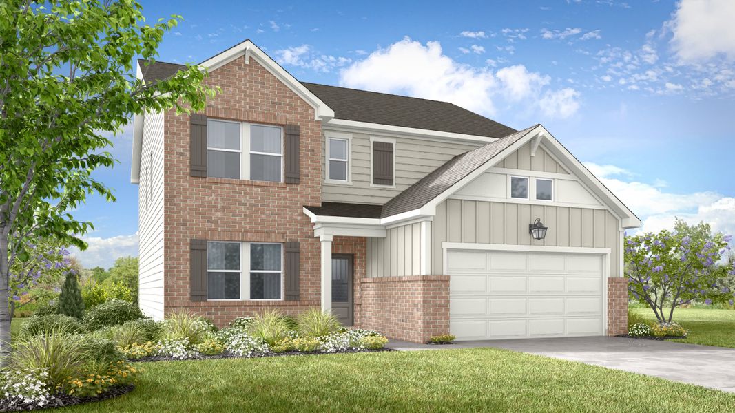 Representative exterior photo of a completed home built from the Liberty by Taylor Morrison in Weatherfield, Buford, GA (Image 6). Representative exterior photo of a completed home built from the Liberty by Taylor Morrison in Weatherfield, Buford, GA (Image 6).