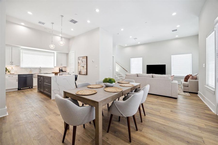 The open floor plan is perfect for quiet meals or entertaining. This dining area has room for even the largest table.